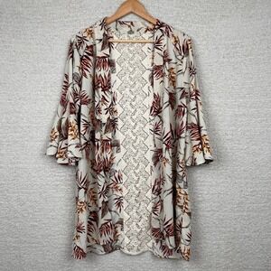 Gimmicks by‎ BKE Cover Up Womens XL Beige Open Tropical Bell Sleeve Crochet Lace